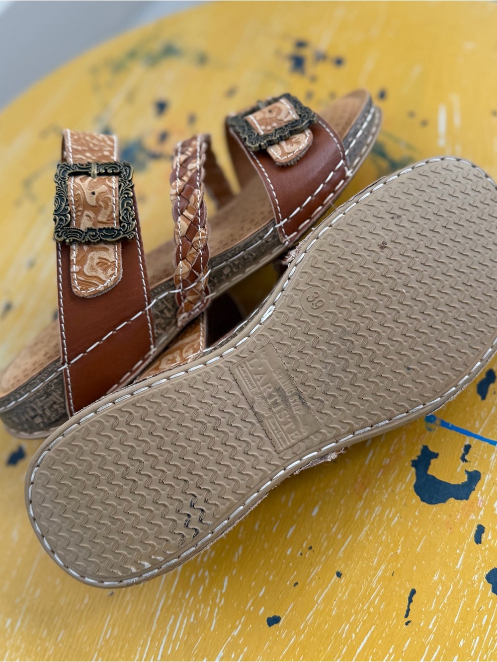 Brown Braided Strap Sandals with Decorative Buckles - Picture 4 of 5